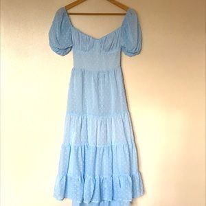 Shein Milkmaid Puff Sleeve Tiered Tie Back Dress